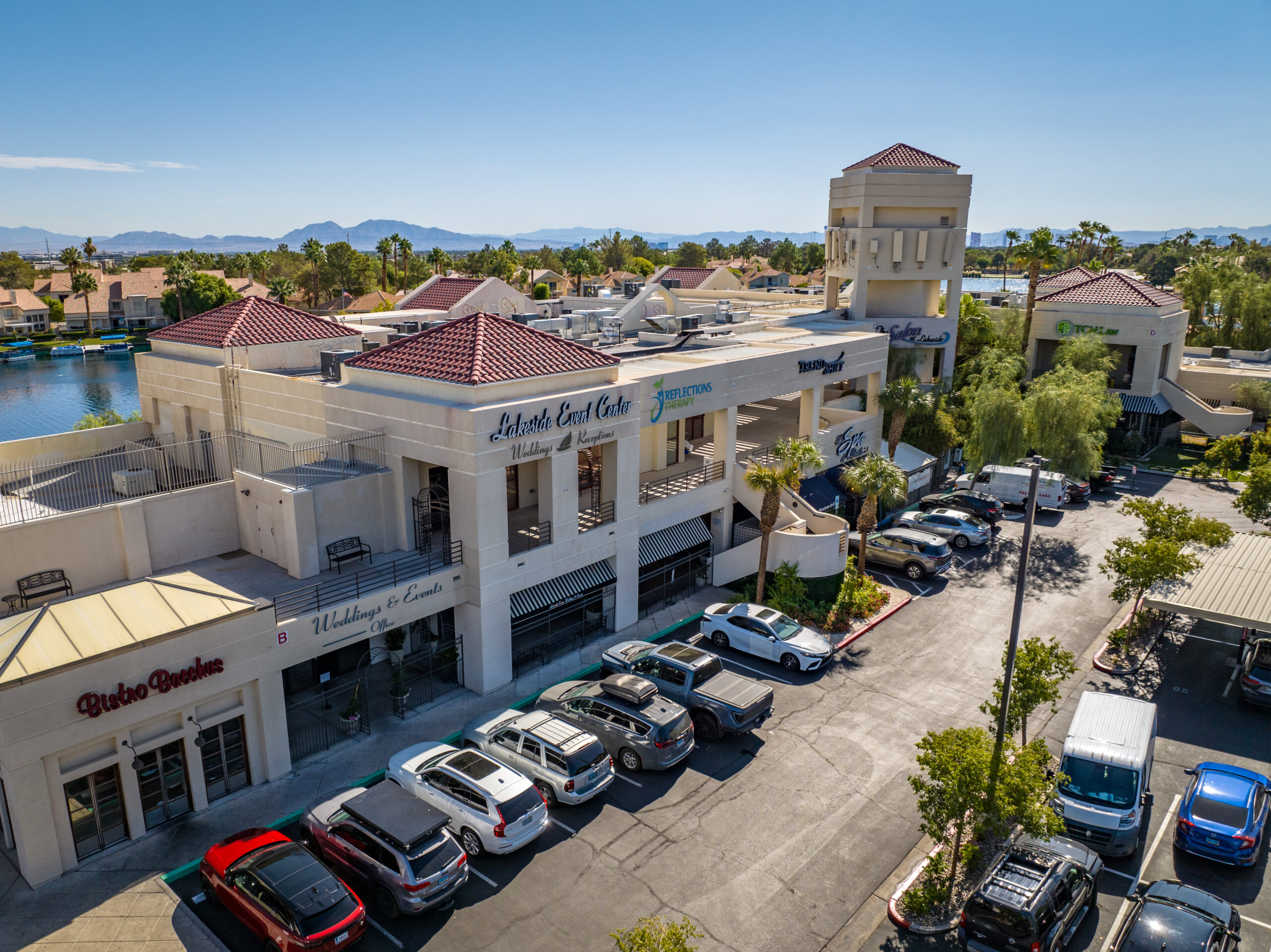 Ariel view of the lakeside business suites that show all the business that resides here