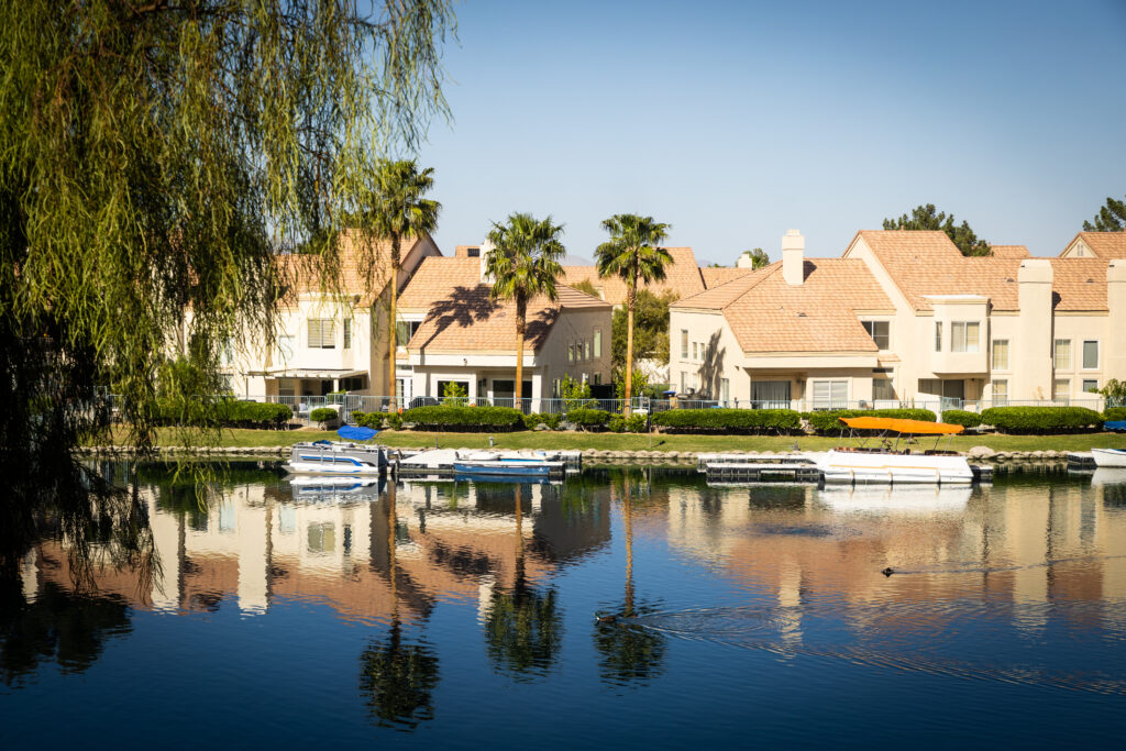 Picture of Lake that shows boats and suburbs