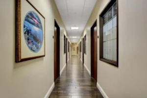 Private office hallway at Lake Suites administrative office center in Las Vegas